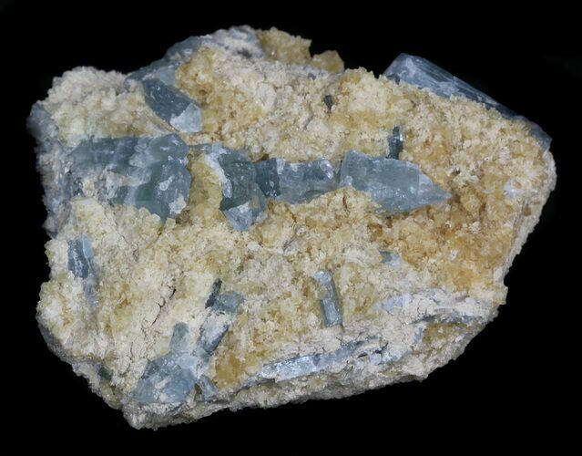 Bargain Blue Barite Crystals on Calcite - Stoneham, Colorado #33784